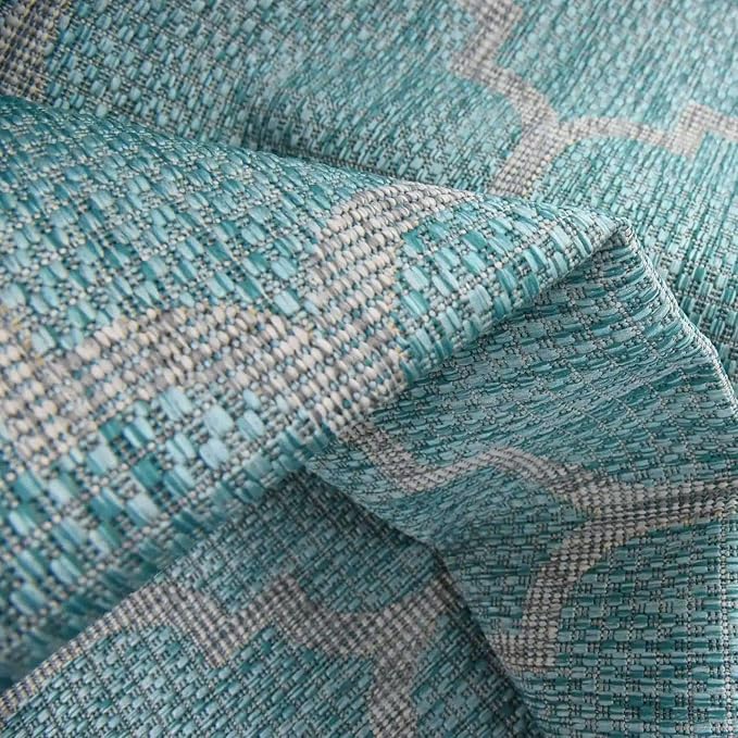 Unique Loom Outdoor Trellis Collection Area Rug - Trellis (Round 4' 0" x 4' 0", Aquamarine/ Gray)