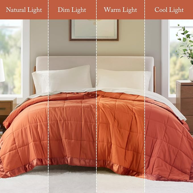 Madison Park Down Alternative King Size Blanket for Bed, Satin Trim, Orange | Lightweight Windom Blanket Premium 3M Scotchgard Moisture Wicking Treatment, OEKO TEX, Soft Bed Cover, All Season