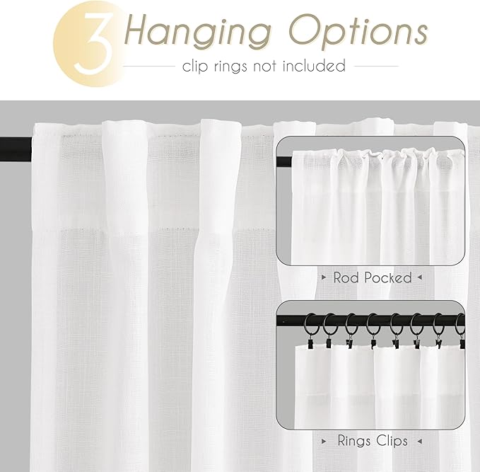 White Curtains 96 inches Long 2 Panels Back Tab Light Filtering Cotton Textured Curtain Modern Farmhouse Coastal Decor Off White Linen Drapes 96 inch Length for Patio Sliding Door Office 42x96