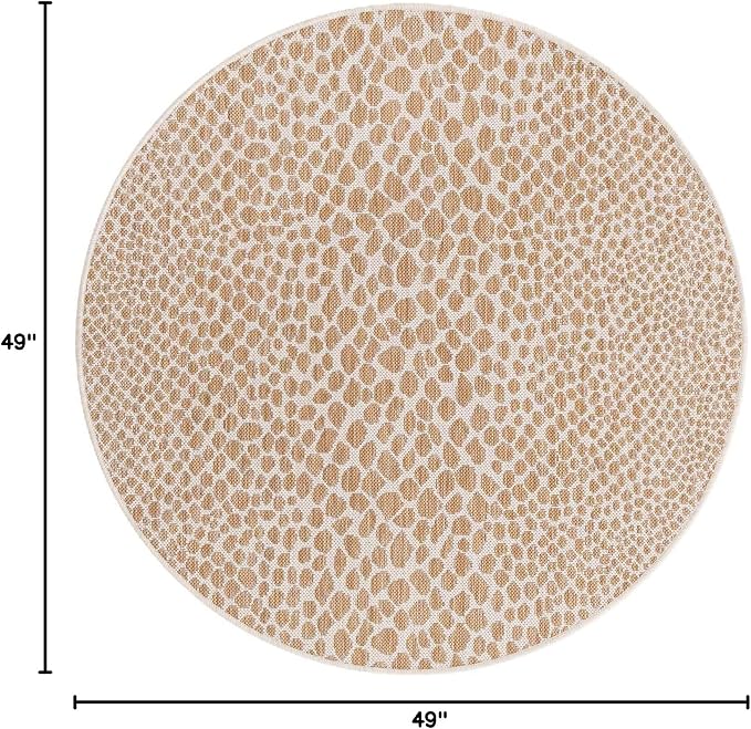Unique Loom Outdoor Collection Area Rug - Cape Town (4' 1' Round, Dark Beige/ Ivory)
