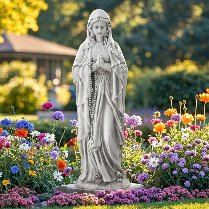 Virgin Mary Praying Statue, Large 30inch Outdoor Religious Sculpture | Blessed Mother Mary Statues Catholic, Durable Weather MGO Stone Carving Decorations, for Home,Yard,Patio,Forch