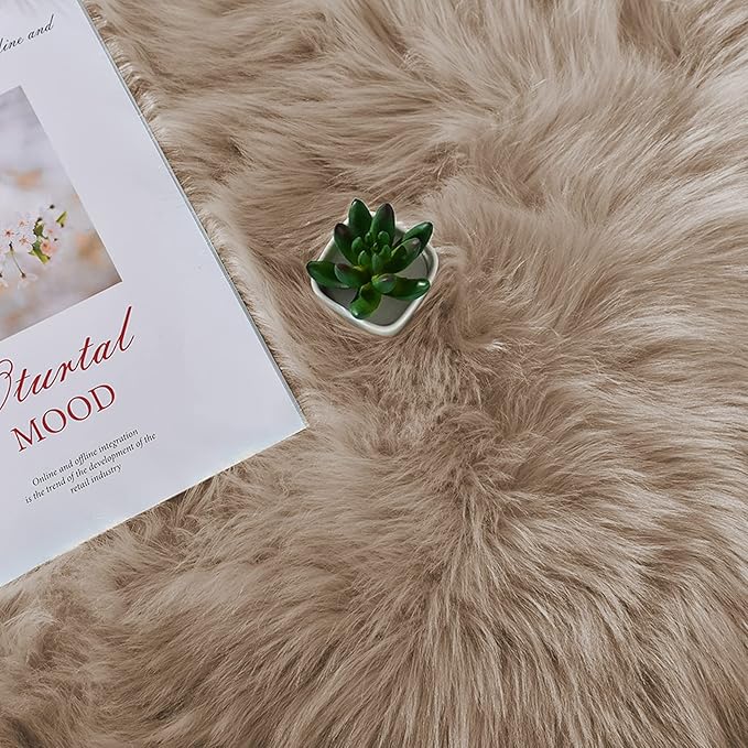Latepis Runner Faux Fur Rug Camel Beige 2x6 Rugs Fluffy Furry Washable Sheepskin Rug Small Area Rugs for Living Room Sofa Bedroom Carpets Sheepskin