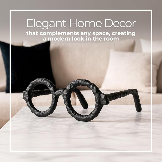 Modern Decorative Glasses Sculpture Figurine for Office Shelf Decor - Home and Bathroom Accent for Desk Display - Living Room Ornament Statue for Coffee Table Styling in Spaces - 3", Black