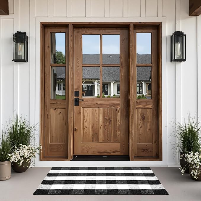 joybest Buffalo Plaid Doormats Rug 27.5 x 43 Inches Black and White Checkered Rug Cotton Hand-Woven Front Doormat Outdoor or Indoor Rugs for Front Porch, Farmhouse, Entryway