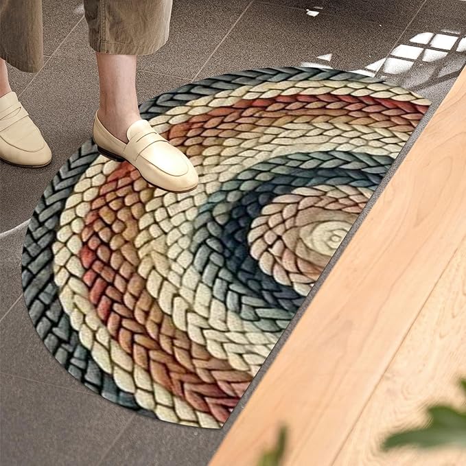 Fchen art Non-Slip Half Round Door Mat 32"x47",Boho Semicircle Rug, Absorbent Microfiber Tufted Bath Mat, Colorful Bohemian Floor Mat for Indoor Bathroom Kitchen Living Room Entrance