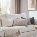 Fancy Homi Set of 4 Grey and White Lumbar Rectangle Decorative Throw Pillow Covers 12x20 Inch for Couch Bed Chair, Farmhouse Boho Room Decor, Soft Fuzzy Corduroy Textured Striped Cushion Case 30x50cm