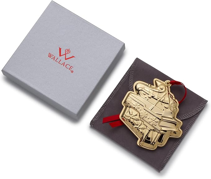 Wallace Gold-Plated Piano Ornament 2025-4th Edition Annual Collectible Holiday Ornament for Music Lovers, Handcrafted in USA, Comes with Gift Box, Ribbon and Velvet Pouch