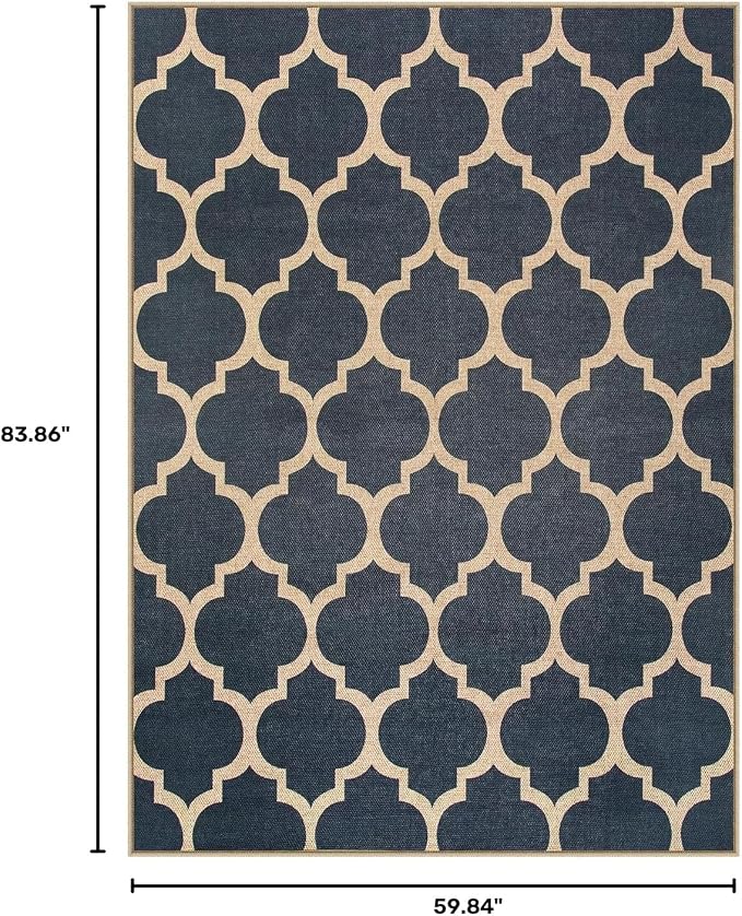 Lahome Moroccan Outdoor Rug 5x7, Easy Jute Blue Washable Rugs for Patio Living Room Outdoor Decor, Geometric Woven Area Rug Non Slip for Backyard, Thin Farmhouse Carpet for Bedroom Dining Room