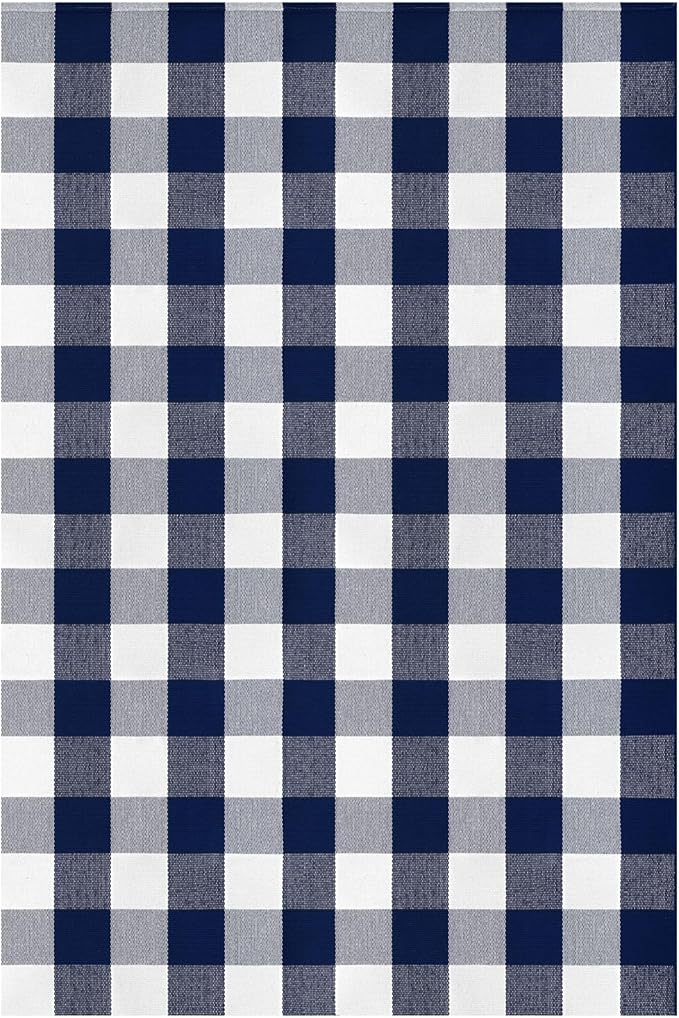 KOZYFLY Buffalo Plaid Area Rug 4x6 Ft Checkered Rug Washable Cotton Outdoor Rugs for Bedroom Blue and White Front Door Mat Carpet for Front Porch Living Room Dining Room Kitchen
