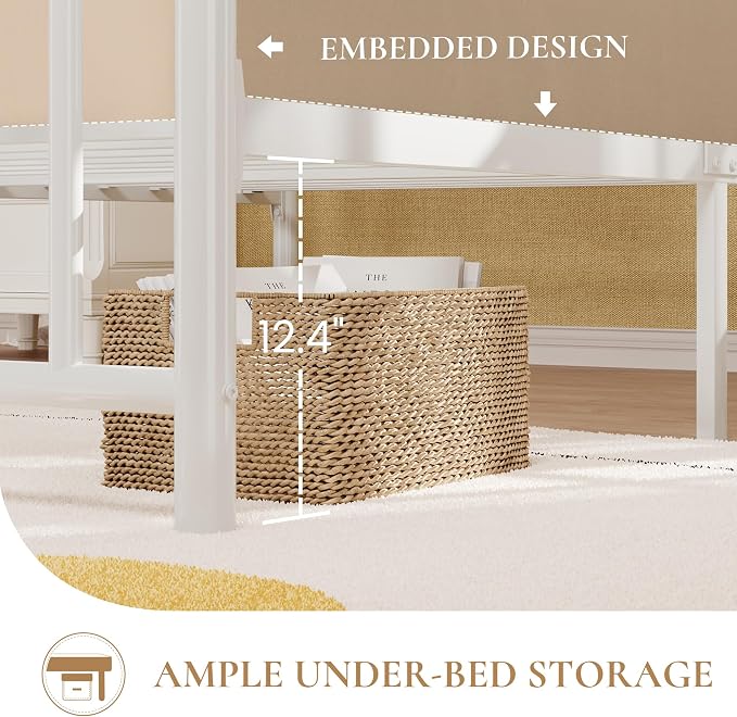 SHA CERLIN 14" Twin Size Metal Platform Bed Frame/Victorian Headboard and Footboard/Steel Slats Mattress Foundation for Storage/No Box Spring Needed/Noise Free/White