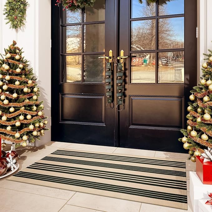 OJIA Front Door Mat 24"x51", Striped Porch Rug Outdoor Door Mat Porch Decor | Machine Washable Front Door Rug Indoor Outdoor Rug Cotton Woven Entry Rug for Entryway/Kitchen/Farmhouse/Home Entrance Decor