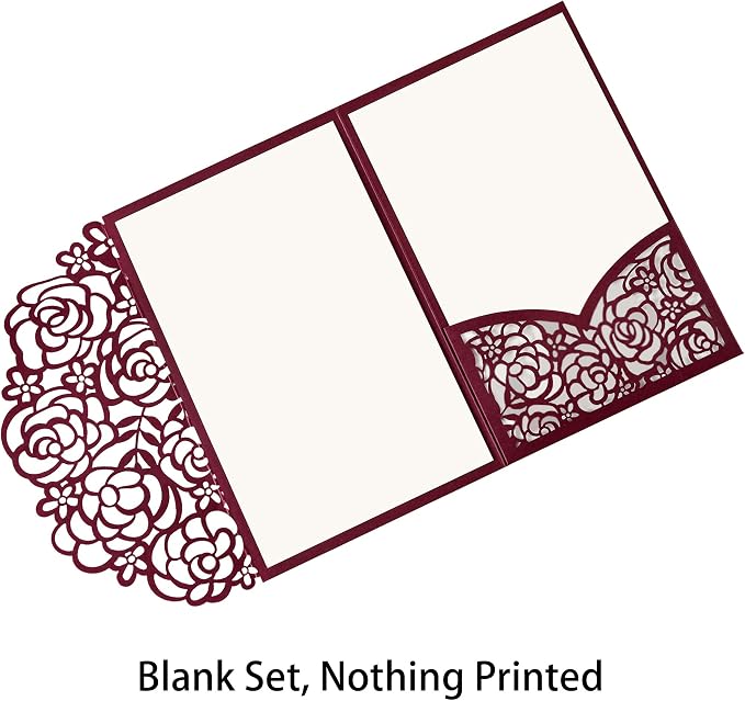 Burgundy 4.7x7 inch 50PCS Blank Quinceanera Invitations Kit