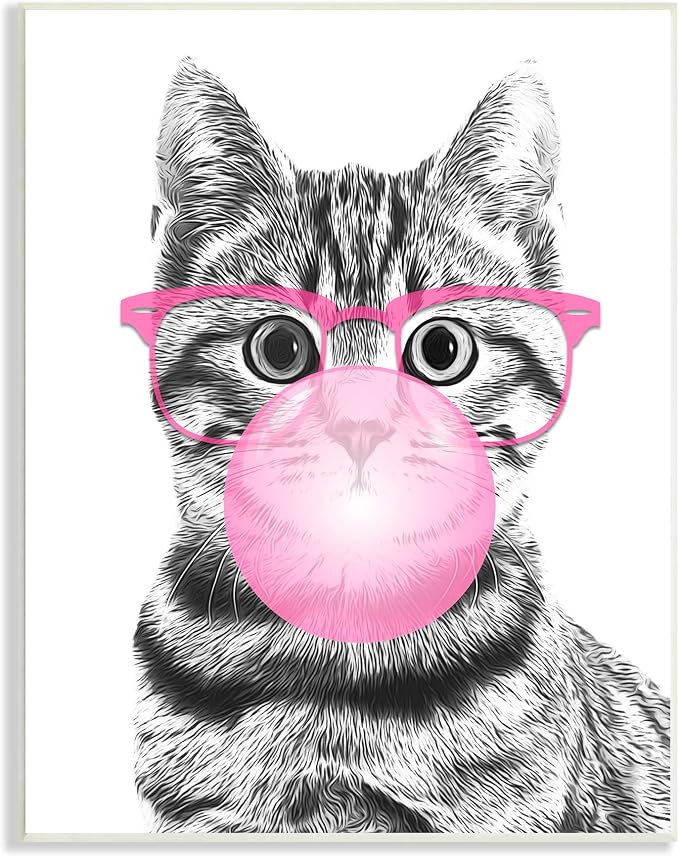 Adorable Cat Bubble Gum, 10 x 15 Inch Mounted Print on Wall Plaque | Stupell Industries · By Annalisa Latella · Ready to hang · Whimsical kids room or playroom accent · Made in USA