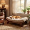 Muihood Elevated Wooden Dog Bed with Foam Mattress, Walnut, Medium | Raised Dog Bed with Washable Cover, Supportive Foam Mattress, Perfect for Medium Dogs and Indoor Living