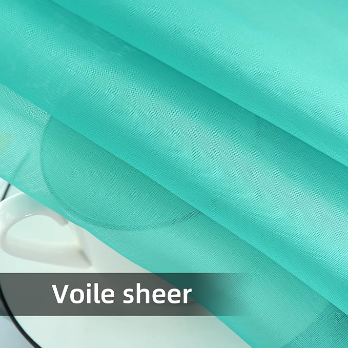 youleyar Solid Sheer Rod Pocket Curtain Voile Draperies 2 Panels White Beige Black Grey Coffee 52 Inch Width 96 Inch Long 1 Pair for Kitchen Bedroom Children Living Room Yard (Turquoise,52Wｘ96L)