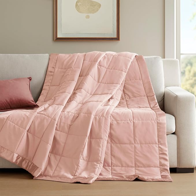 Madison Park Down Alternative King Size Blanket for Bed, Satin Trim, Blush | Lightweight Windom Blanket Premium 3M Scotchgard Moisture Wicking Treatment, OEKO TEX, Soft Bed Cover, All Season