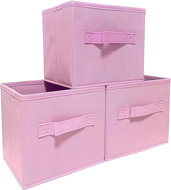 EBIGIC Pink Storage Bins 3Pack 9.0"x7.5"x7.5" Fabirc Foldable Closet Toy Organizer Collapsible Cloth