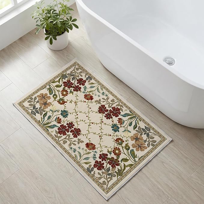 Artoid Mode Rustic Check Flower Spring Door Mat, Summer Home Decor Low-Profile Non-Slip Washable Throw Rug for Kitchen Entryway Front Door Bedroom Bathroom 2x3 Feet