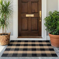 OJIA Buffalo Plaid Checkered Rug 27.5"x43" Fall Front Door Mat Welcome Mats | Washable Woven Front Porch Rug Outdoor Door Mat Welcome Mats Indoor Layered Doormats for Entryway Home Entrance Black/Tan