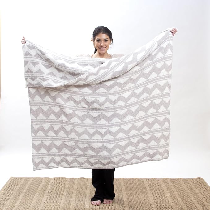 Carstens, Inc. Luxury Soft Stretchy Reversible Plush Throw Blanket, Large 50" x 60", Western Grey Stripe Aztec