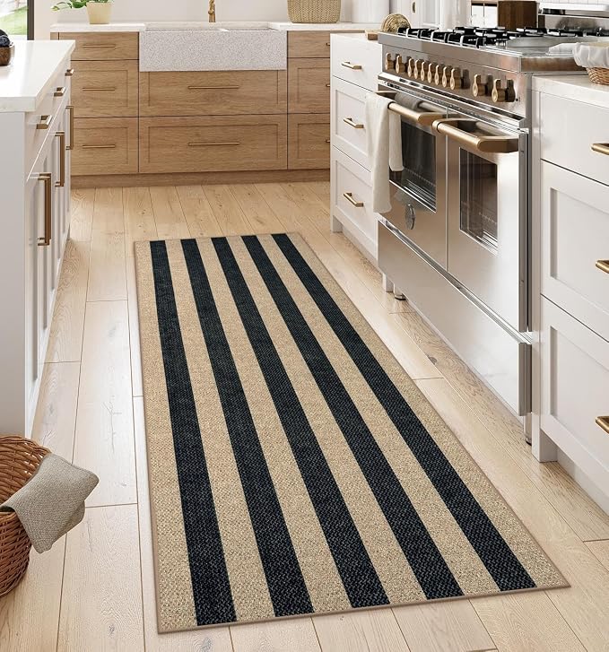 Lahome Striped Easy Jute Outdoor Runner Rug, 2x6 Kitchen Rugs Washable | Black 6ft Non Slip Indoor Carpe for Hallway, Farmhouse Non Shedding Floor Mat for Bedroom Entryway Front Porch Laundry Room