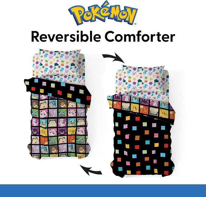 Northwest Pokemon Kanto Favorites Twin Size Bed in a Bag Set, Pikachu Charmander Squirtle Bulbasaur, Kids Boys Girls Bedding Comforter Sheets