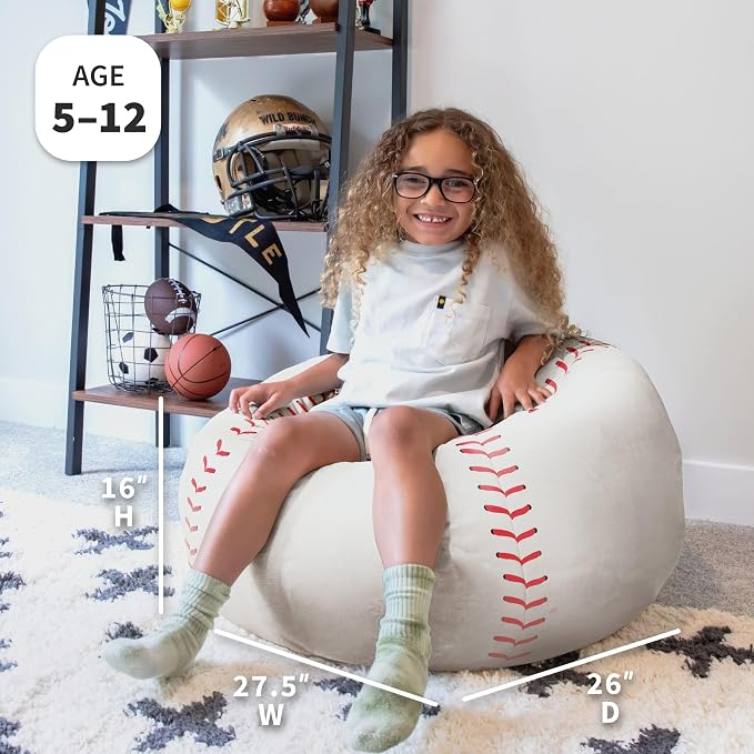 Big Joe Sports Ball Bean Bag Chair for Kids, Baseball Plush, Ultra-Soft Lightweight Polyester Blend, 2.5 Foot Refillable