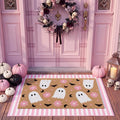 Tinideya 2 Pcs Pink Halloween Layered Doormat Set, Ghost Coir Doormat with Pink White Striped Rug, Cute Halloween Welcome Mats for Front Door Porch Entryway Outdoor Fall Decor