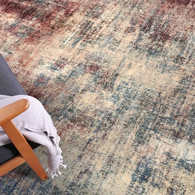 IOHOUZE Abstract Runner Rug 3x10 Ft Washable Runners for Hallways, Non Slip Kitchen Runner Printed Faux Wool Entryway Runner Indoor, Modern Abstract Floor Carpet for Hall Bedroom, Red/Multi