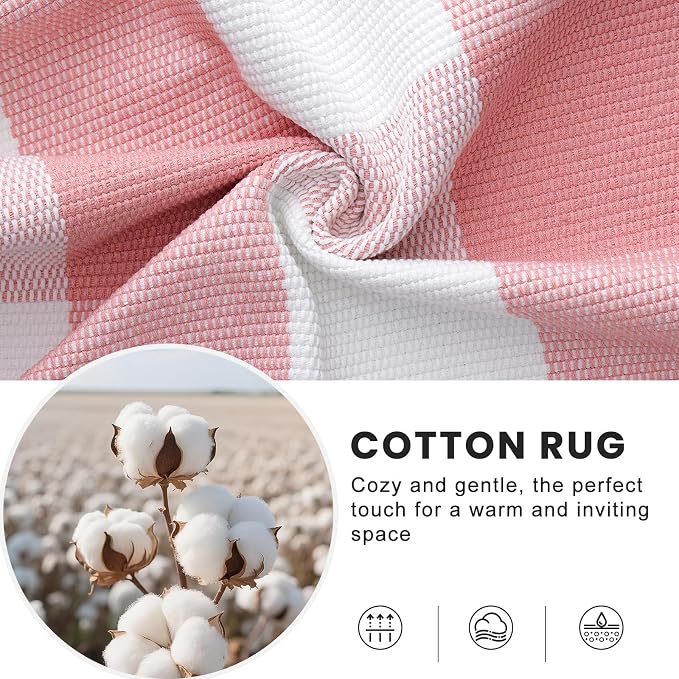 OLANLY Buffalo Plaid Rug 2' x 3' (24" x 36") – Pink and White Cotton Checkered Doormat, Washable Indoor Outdoor Rug for Layered Front Porch, Kitchen, Entryway Decor