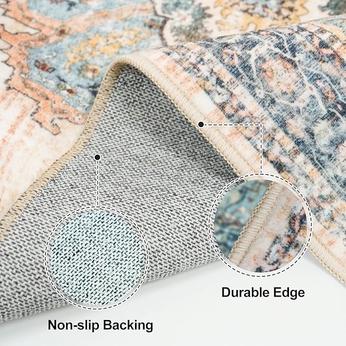TOPRUUG Washable Runner Rug 4x10 - Hallway Runner Rug Kitchen Rugs and Mats Non Skid Washable Waterproof Carpet Runner for Living Room Bedroom Bathroom (Blue, 4X10)