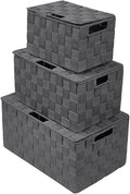 Sorbus Set of 3 Hand-Woven Storage Baskets with Lids – Mesh Organizers for Linen Closet, Shelves, or Home Storage – Variety Pack (Gray)