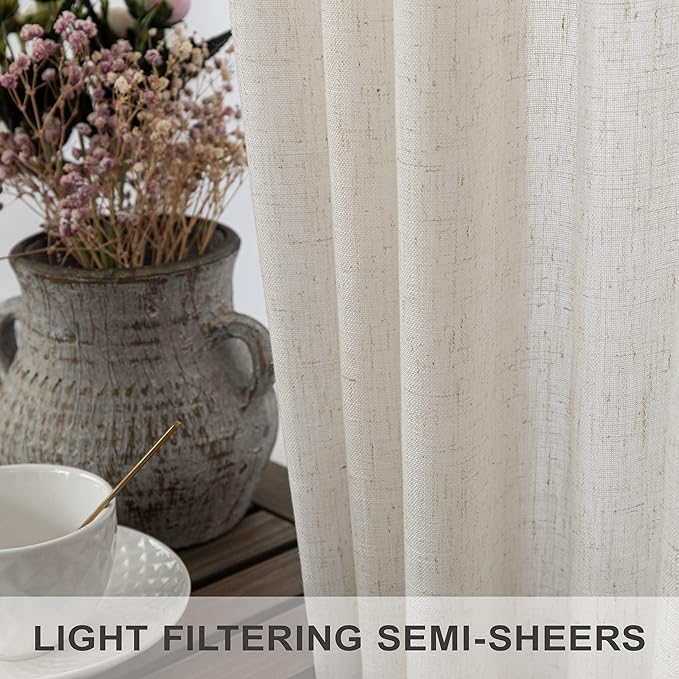 Cream Colored Curtains 144 Inches Long Sheer Linen Light Filtering Window - Image 4