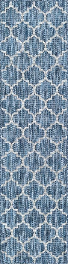 Unique Loom Trellis Collection Area Rug-Lattice Design, Moroccan Inspired for Indoor/Outdoor Décor, 2' 0" x 8' 0" Runner, Navy Blue/Gray