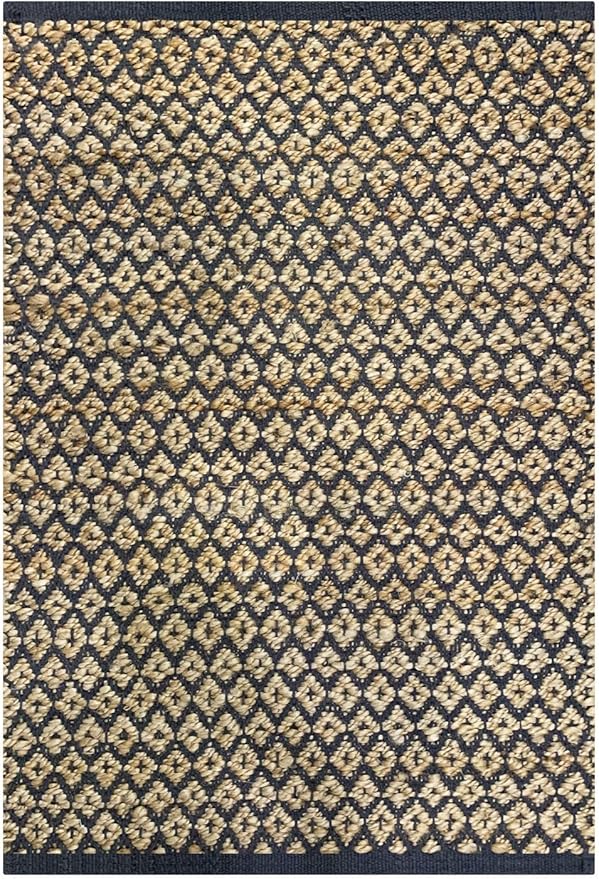 THE BEER VALLEY Jute Cotton Dimond Kitchen Rug 2x3 Feet - Natural Grey | Small Neutral Area Door mat for Entryway, Easy Clean Outdoor Indoor Boho Entry Rugs