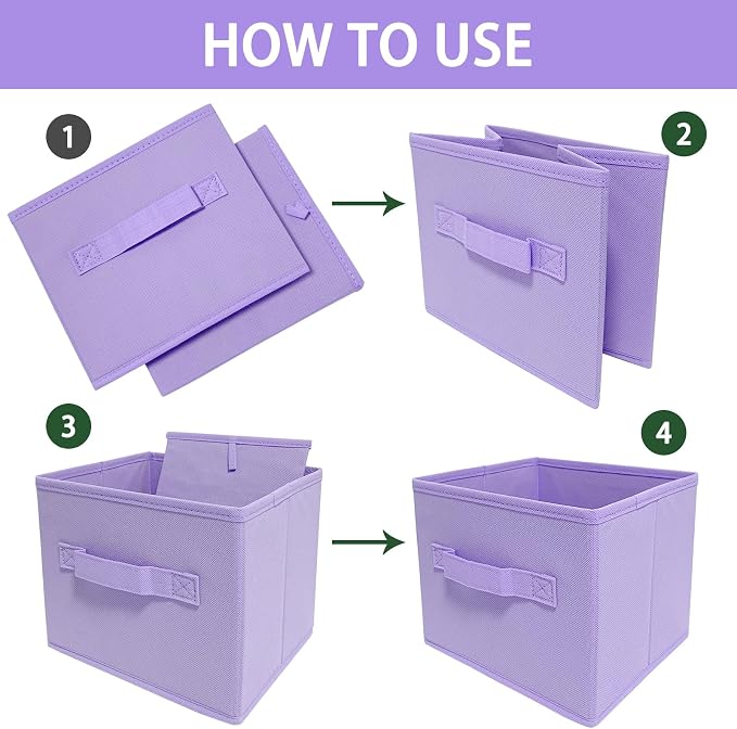 EBIGIC Purple Storage Bins [3 Pack] 9.0"x7.5"x7.5",Mini Storage Box Fabirc Foldable Closet Toy Organizer Collapsible Cloth