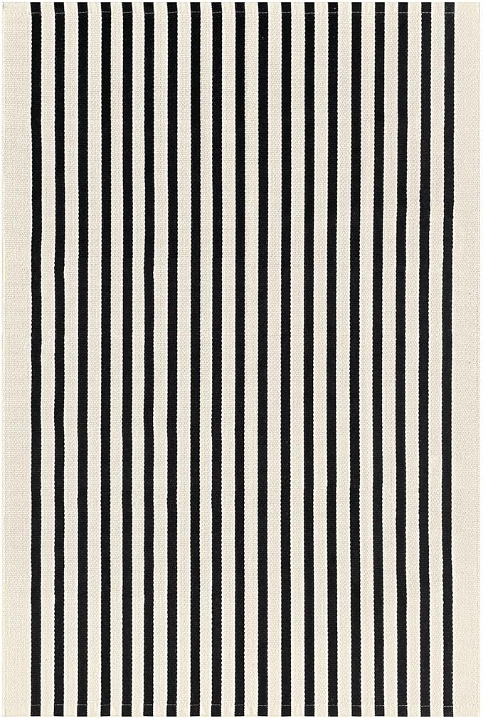 KOZYFLY 4x6 Beige and Black Striped Rug Front Door Rug Cotton Woven Washable Indoor Outdoor Rugs Entrance Layered Doormat for Front Porch Kitchen Patio Farmhouse Carpet