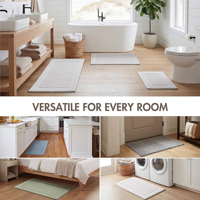 Madison Park Sanctuary 100% Cotton Non-Slip Bath Rug, 20x32 Inch, White | Low-Profile Woven Design, Ultra Soft Absorbent & Machine Washable, Ideal for Bathroom Bedroom and Entryway Decor
