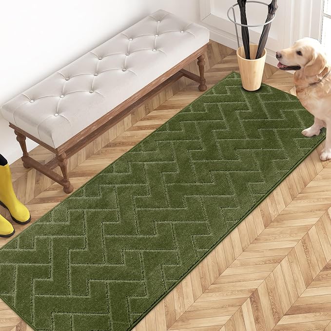 PURRUGS Dirt Trapping Door Mat 24" x 70", Non-Slip Machine Washable Entry Rug, Dog Doormat, Indoor Front Door Mat, Super Absorbent Entryway Rug for Muddy Shoes & Paws, Sage Green