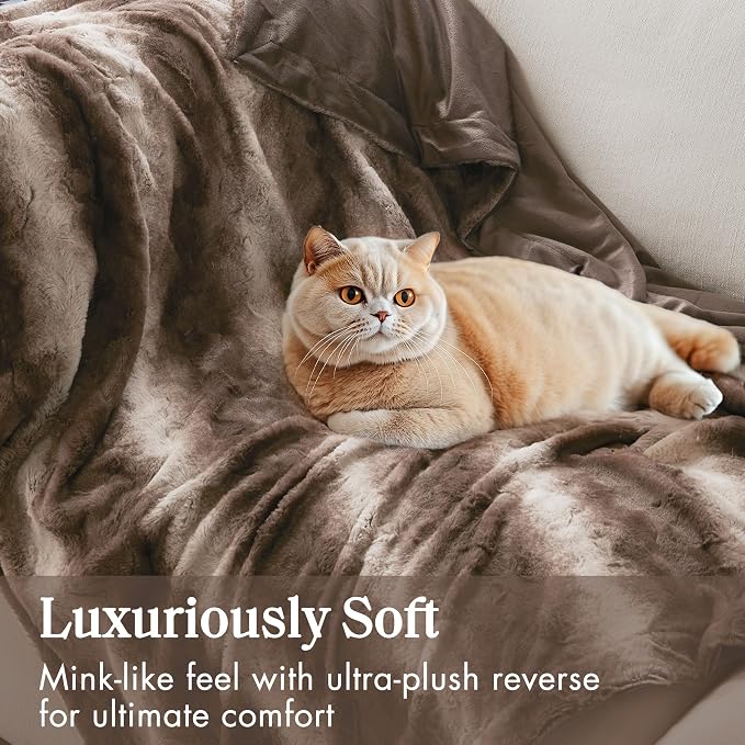 Madison Park Zuri Faux Fur Reversible Throw Blanket, 50 x 60 in, Brown | Soft Plush, Luxury, Animal Stripes, Mink Reverse, Modern, All Season, for Bed Sofa Couch, OEKO-TEX Certified
