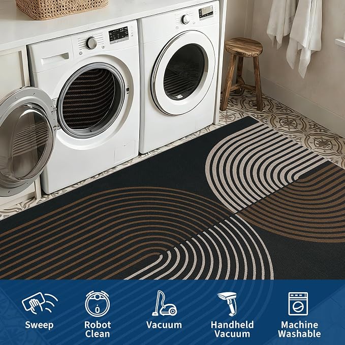 GarveeHome Modern Rainbow Easy Jute 4x6 Area Rug, Washable Rugs for Living Room Bedroom Kitchen Office, Non Slip Carpet for Entryway Backyard Sunroom