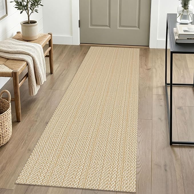 IOHOUZE Washable Runner Rug 2x6 Non Slip Runners for Hallways Entryway Runner Indoor, Kitchen Rugs Woven Cotton Floor Carpet for Kitchen Hall Entrance Bedroom, Warm Beige/Orange/Apricot