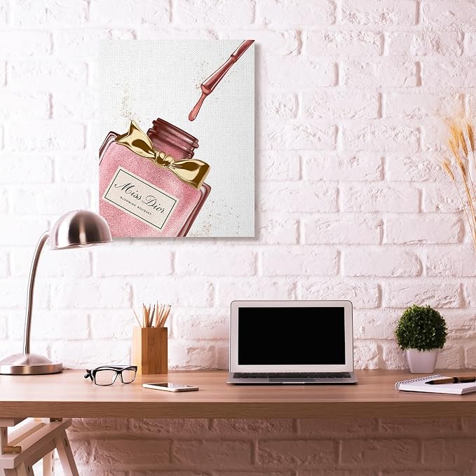 Stupell Industries 'Makeup Nail Polish Brush Pink Gold Drip', Canvas Art, 30 x 40 Inches, Easy to Hang and Sturdy, Made in USA, by Ziwei Li