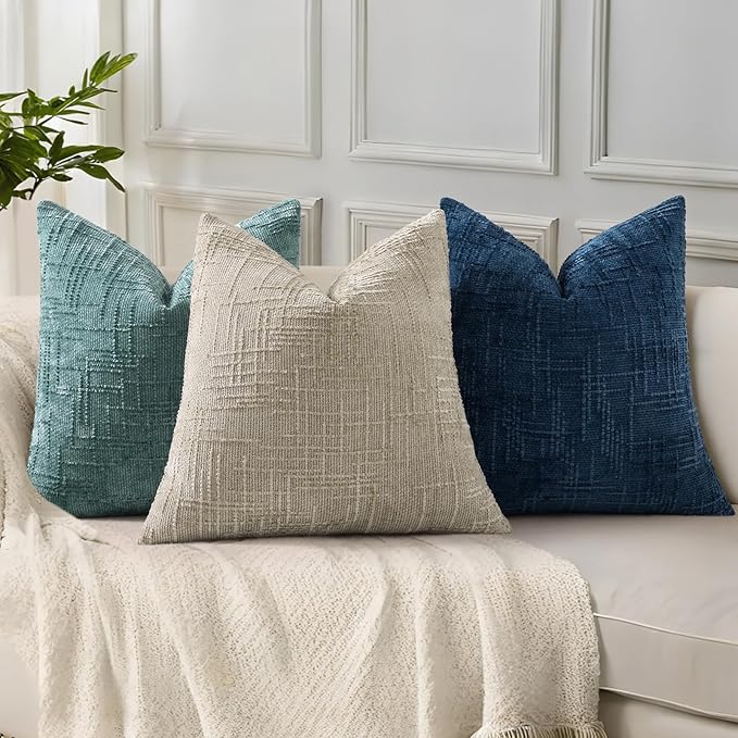 decorUhome Summer Teal Chenille Euro Sham Throw Pillow Covers 26x26 Set of 2 Textured Soft Cozy Slubby Couch Pillow Covers Modern Farmhouse Boho Decorative Pillow Cases for Bed Sofa Living Room