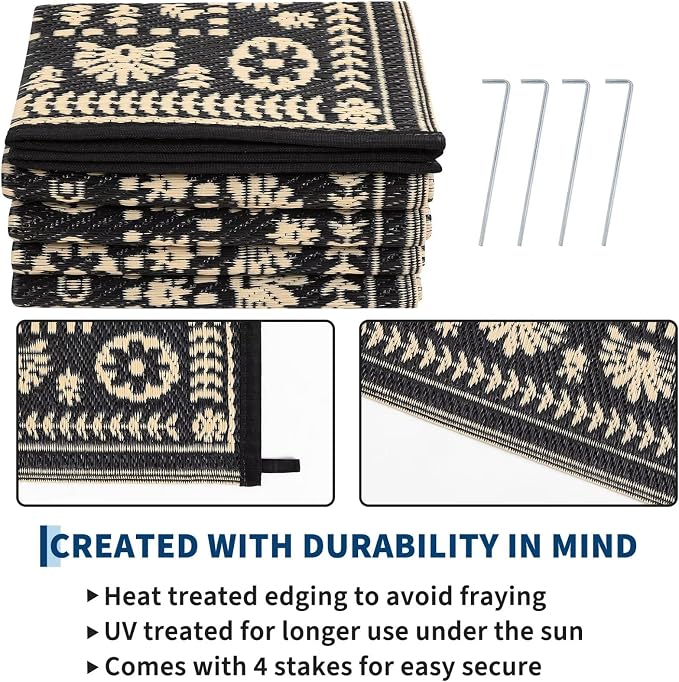 Garvee Reversible Outdoor Rug 6x9 for Patio, Waterproof Outdoor Area Rug, Modern Medallion Indoor Outdoor Rugs, Plastic Straw Rug for RV, Camping, Deck, Vintage Brown