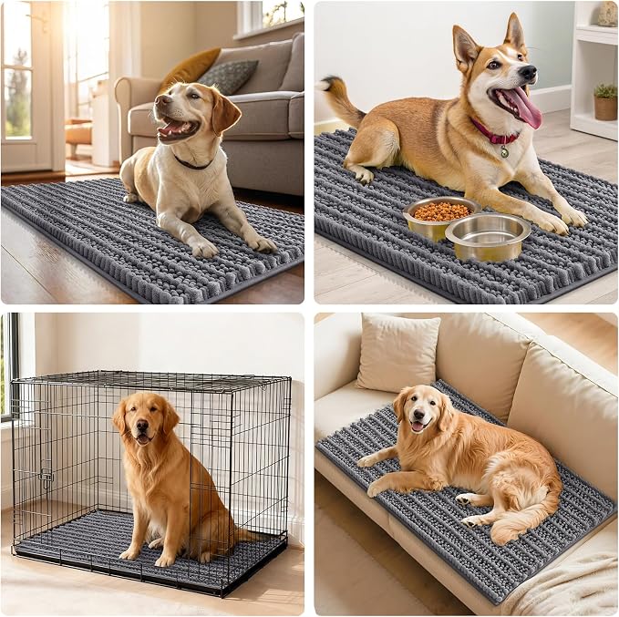 Smiry Dog Door Mat for Muddy Paws 30x20, Absorbent Dirt Trapper, Non-Slip Washable Chenille Entryway Rug for Inside Floor, Dark Grey, Layered Pattern
