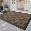 DEXI Front Door Mat Outside Entrance, 32x48 Heavy Duty Entry Doormat Dirt Trapper with Rubber Back, Non Slip Low Profile Floor Mats for Entryway Exterior Patio, Checkered Brown