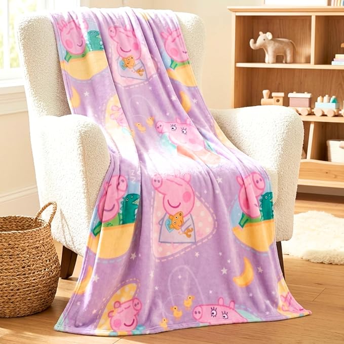 Peppa Pig & Baby Evie Kids Throw Blanket, 46 in x 60 in, Soft Cozy Decorative Blanket for Couch, Bed, or Gaming Room (Officially Licensed Product) by Franco