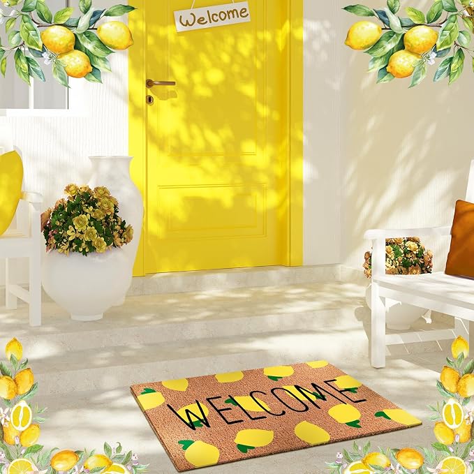 Ceenna Summer Lemon Coir Doormat Outdoor Summer Welcome Rug with Non Slip Backing Lemon Front Door Mat Front Porch Rugs for Farmhouse Home Entrance Anniversary, 16 x 28inches
