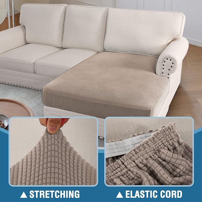 H.VERSAILTEX Sectional Couch Covers 1 Piece Chaise Slipcover L Shape Separate Cushion Couch Cover for Both Left/Right Sectional Couch (Seat Only: 1 Chaises, Sand)